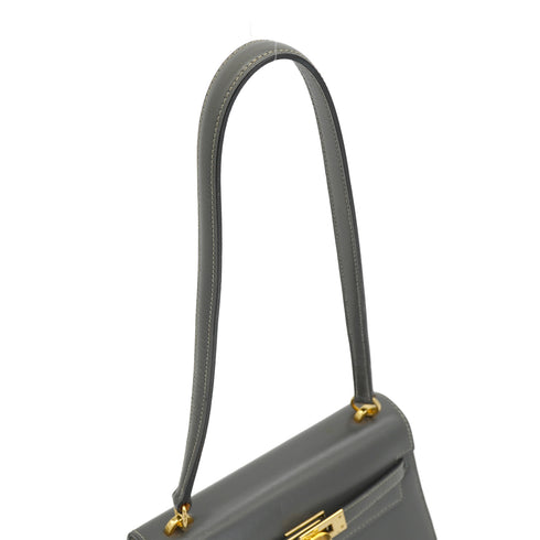 HERMES MINI KELLY 20 SELLIER GRAY BOX CALF SHOULDER BAG 1985 CIRCLE O GOLD HARDWARE 90330701