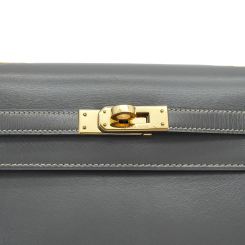 HERMES MINI KELLY 20 SELLIER GRAY BOX CALF SHOULDER BAG 1985 CIRCLE O GOLD HARDWARE 90330701