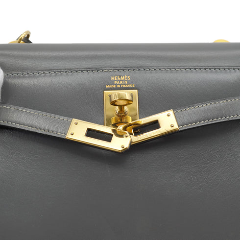HERMES MINI KELLY 20 SELLIER GRAY BOX CALF SHOULDER BAG 1985 CIRCLE O GOLD HARDWARE 90330701