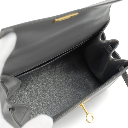 HERMES MINI KELLY 20 SELLIER GRAY BOX CALF SHOULDER BAG 1985 CIRCLE O GOLD HARDWARE 90330701