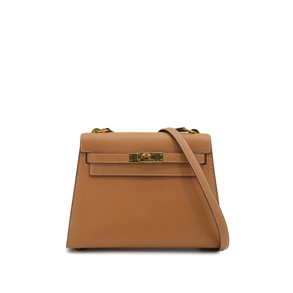 HERMES MINI KELLY 20 SELLIER NATUREL COUCHEVEL SHOULDER BAG 〇P GOLD HARDWARE 90313336