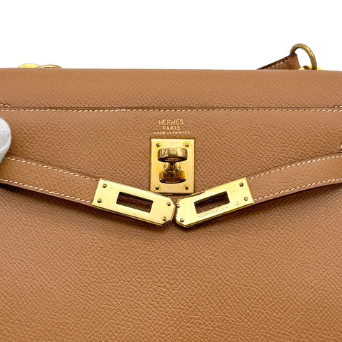 HERMES MINI KELLY 20 SELLIER NATUREL COUCHEVEL SHOULDER BAG 〇P GOLD HARDWARE 90313336