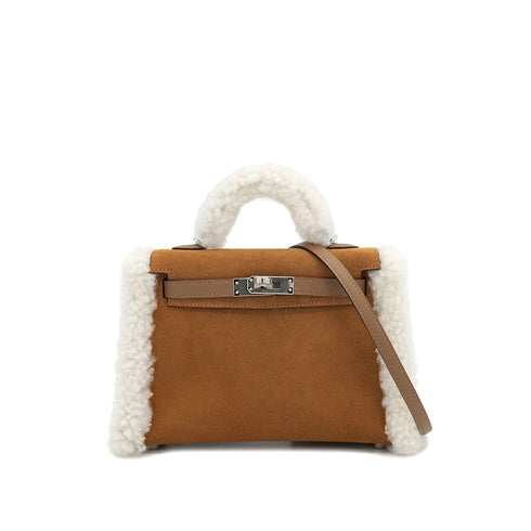 HERMES MINI KELLY 20 TEDDY PLUCH CHAMOIS ECRU ALEZAN GRIZZLY MOUTON VEAU SWIFT HAND SHOULDER BAG 2025 K STAMP PALLADIUM HARDWARE 90319690