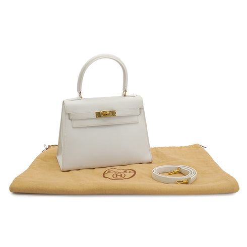 HERMES MINI KELLY 20 WHITE GRAINE HAND SHOULDER BAG 1985 CIRCLE O GOLD HARDWARE 90227517