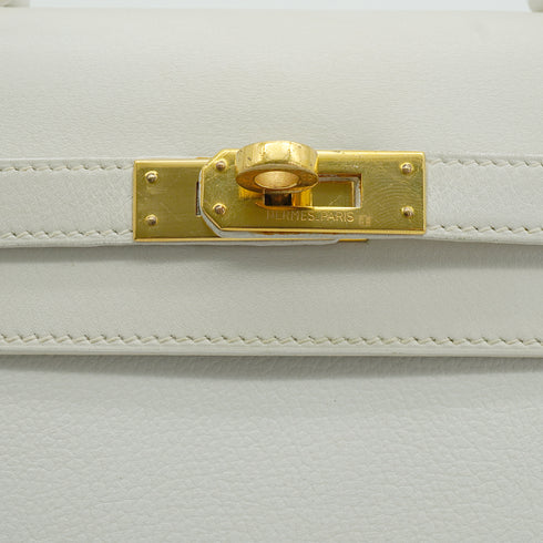 HERMES MINI KELLY 20 WHITE GRAINE HAND SHOULDER BAG 1985 CIRCLE O GOLD HARDWARE 90227517