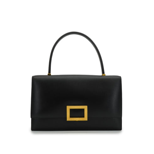 HERMES MODERNIST BLACK BOX CALF HAND BAG 1973 CIRCLE C GOLD HARDWARE 90351079