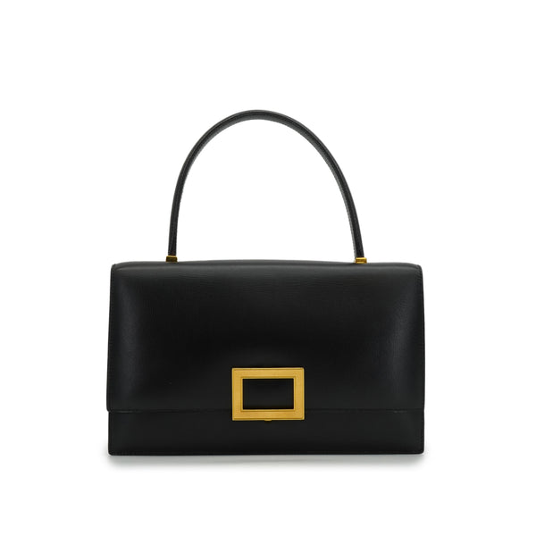 HERMES MODERNIST BLACK BOX CALF HAND BAG 1973 CIRCLE C GOLD HARDWARE 90351079