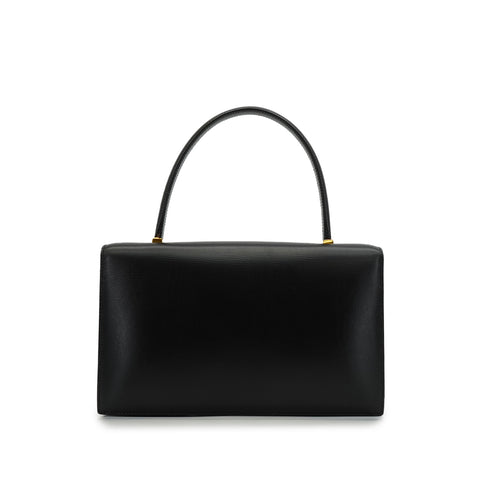 HERMES MODERNIST BLACK BOX CALF HAND BAG 1973 CIRCLE C GOLD HARDWARE 90351079