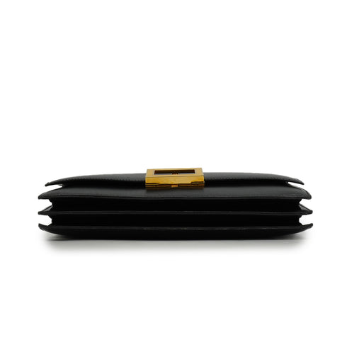 HERMES MODERNIST BLACK BOX CALF HAND BAG 1973 CIRCLE C GOLD HARDWARE 90351079