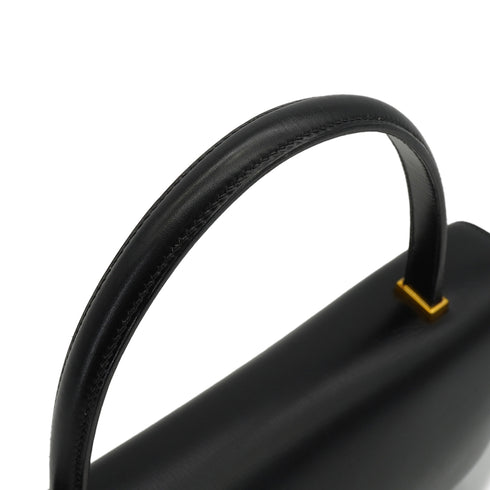HERMES MODERNIST BLACK BOX CALF HAND BAG 1973 CIRCLE C GOLD HARDWARE 90351079