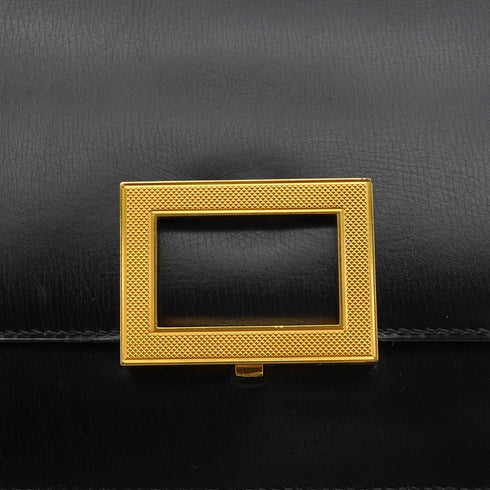 HERMES MODERNIST BLACK BOX CALF HAND BAG 1973 CIRCLE C GOLD HARDWARE 90351079