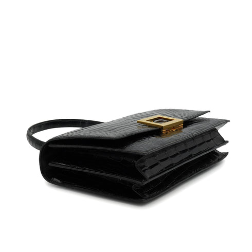 HERMES MODERNIST BLACK CROCODILE ALLIGATOR HAND BAG 1973 CIRCLE C GOLD HARDWARE 90335576