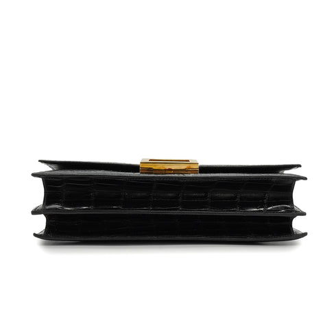 HERMES MODERNIST BLACK CROCODILE ALLIGATOR HAND BAG 1973 CIRCLE C GOLD HARDWARE 90335576