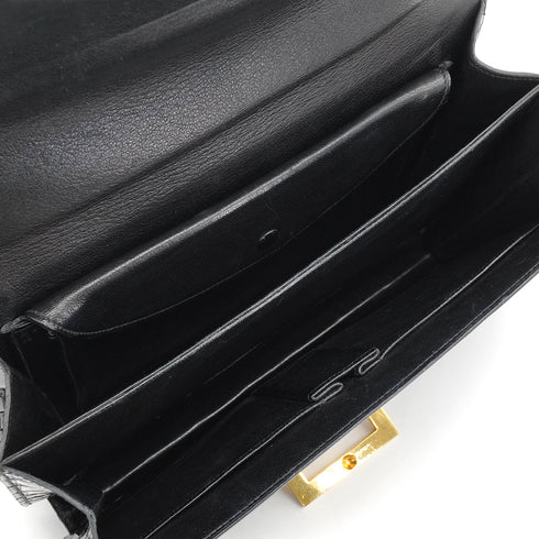 HERMES MODERNIST BLACK CROCODILE ALLIGATOR HAND BAG 1973 CIRCLE C GOLD HARDWARE 90335576