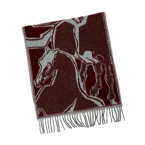HERMES MUFFLER LA DANSE DES CHEVAUX BORDEAUX CASHMERE ACCESSORY 90347867