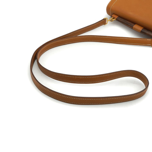 HERMES NATURAL COUCHEVEL WOOD SHOULDER BAG 1981 CIRCLE K GOLD HARDWARE 90341433