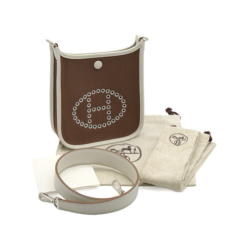 HERMES NEO EVELYNE TPM ETOUPE GRIS PALE TOILE OFFICEIR VEAU SWIFT SHOULDER BAG 2024 W STAMP SILVER HARDWARE 90347934