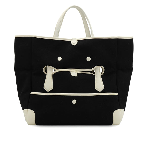 HERMES PASSE PASSE 35 BLACK WHITE TOILE H HAND BAG 2014 SQUARE R 90351636