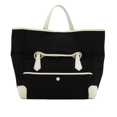 HERMES PASSE PASSE 35 BLACK WHITE TOILE H HAND BAG 2014 SQUARE R 90351636