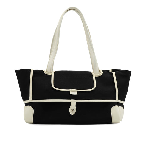 HERMES PASSE PASSE 35 BLACK WHITE TOILE H HAND BAG 2014 SQUARE R 90351636
