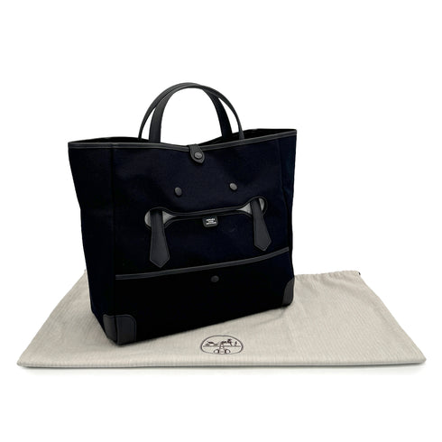 HERMES PASSE PASSE 35 BLUE MARINE BLACK TOILE GOELAND VEAU SWIFT HAND SHOULDER BAG 2014 SQUARE R 90324134