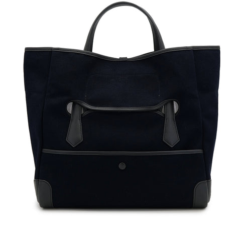 HERMES PASSE PASSE 35 BLUE MARINE BLACK TOILE GOELAND VEAU SWIFT HAND SHOULDER BAG 2014 SQUARE R 90324134