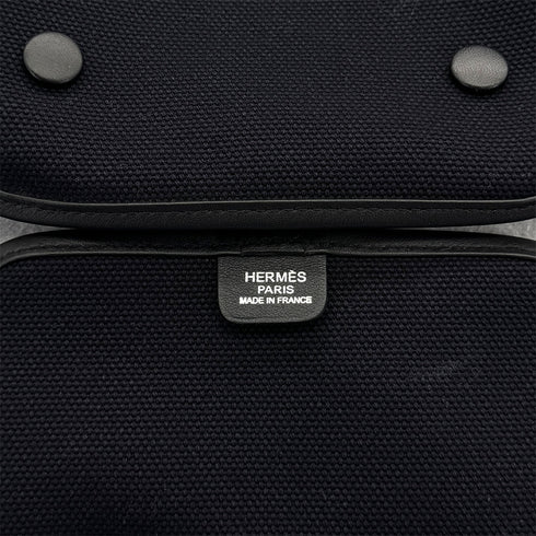 HERMES PASSE PASSE 35 BLUE MARINE BLACK TOILE GOELAND VEAU SWIFT HAND SHOULDER BAG 2014 SQUARE R 90324134