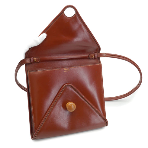 HERMES ENVELOPE BRIQUE BOX CALF CLUTCH SHOULDER BAG 1974 CIRCLE D 90348310