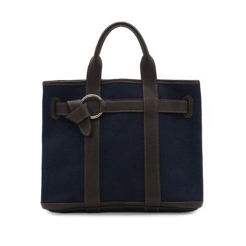 HERMES PETITE CEINTURE PM BLUE INDIGO EBENE VEAU NEGONDA TOILE MILITAIRE TOTE BAG 2006 SQUARE J 90348504