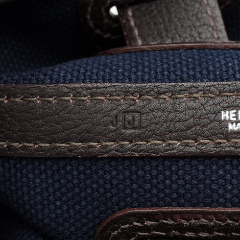 HERMES PETITE CEINTURE PM BLUE INDIGO EBENE VEAU NEGONDA TOILE MILITAIRE TOTE BAG 2006 SQUARE J 90348504