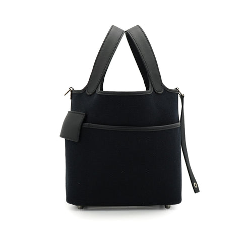 HERMES PICOTIN LOCK 18 PM CARGO POCKET BLACK TOILE GOELAND VEAU SWIFT 2022 U STAMP PALLADIUM HARDWARE 90335823