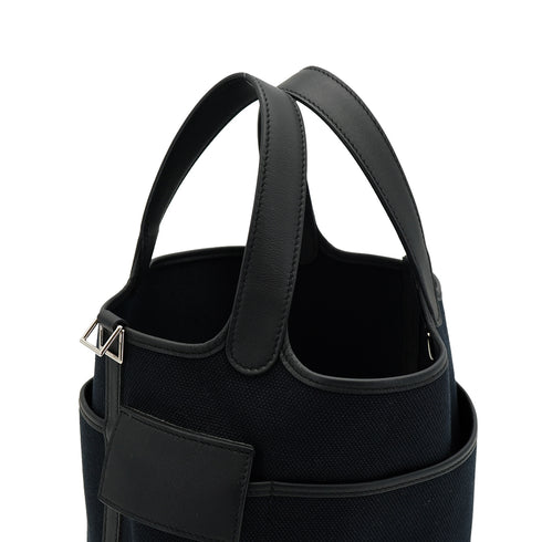 HERMES PICOTIN LOCK 18 PM CARGO POCKET BLACK TOILE GOELAND VEAU SWIFT 2022 U STAMP PALLADIUM HARDWARE 90335823