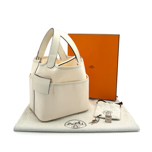 HERMES PICOTIN LOCK 18 PM CARGO POCKET NATA TOILE GOELAND VEAU SWIFT 2022 U STAMP PALLADIUM HARDWARE 90321151
