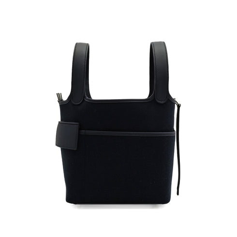 HERMES PICOTIN LOCK 18 PM CARGO POCKET NAVY BLACK TOILE GOELAND VEAU SWIFT 2026 G STAMP PALLADIUM HARDWARE 90346639