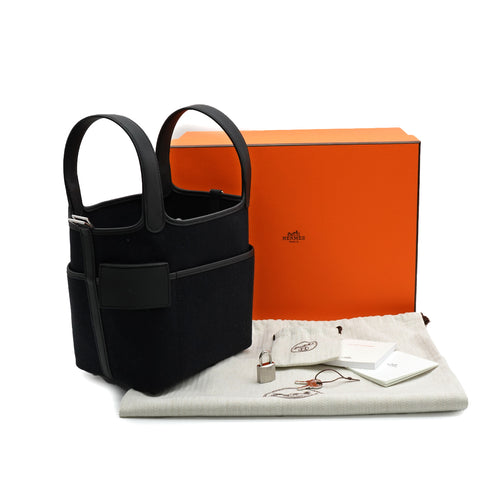 HERMES PICOTIN LOCK 18 PM CARGO POCKET NAVY BLACK TOILE GOELAND VEAU SWIFT 2026 G STAMP PALLADIUM HARDWARE 90346639
