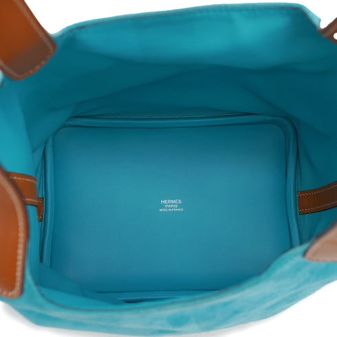 HERMES PICOTIN LOCK TOUCH 18 PM TURQUOISE NATUREL DEBRIS VEAU BUTLER 2017 A STAMP PALLADIUM HARDWARE 90326722