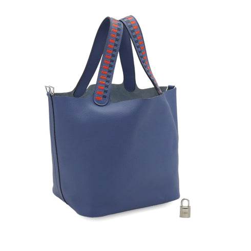 HERMES PICOTIN LOCK MM TRESSAGE DE CUIR BLEU BRIGHTON CAPUCINE BLEU SAPHIR VEAU EPSOM 2018 C STAMP 90333253