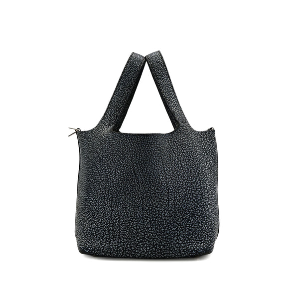 HERMES PICOTIN PM BLACK DALMATIAN BUFFLE SKIPPER HAND BAG 2003 SQUARE G PALLADIUM HARDWARE 90324284
