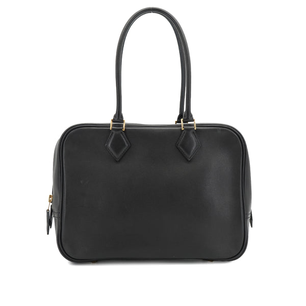 HERMES PLUME 28 BLACK EVERCALF HAND BAG 1968 X STAMP GOLD HARDWARE 90334493