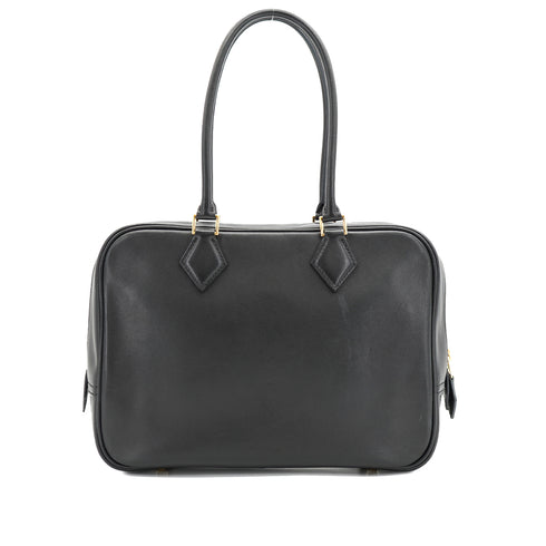 HERMES PLUME 28 BLACK BOX CALF HAND BAG 1968 X STAMP GOLD HARDWARE 90334493