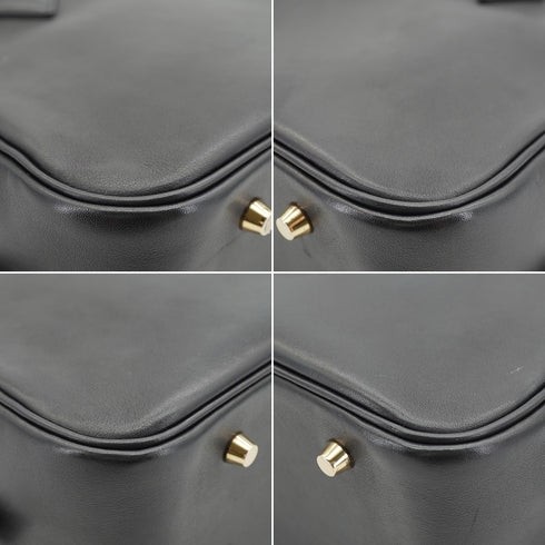 HERMES PLUME 28 BLACK BOX CALF HAND BAG 1968 X STAMP GOLD HARDWARE 90334493