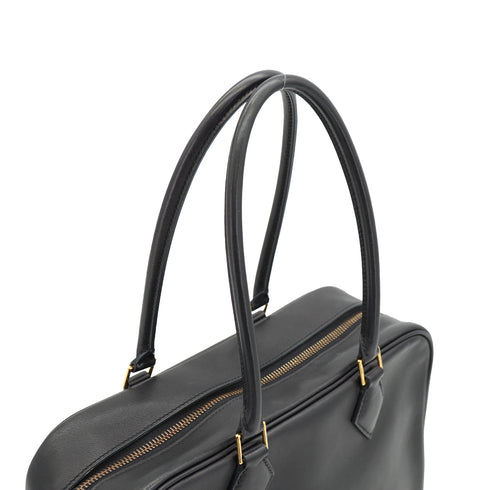 HERMES PLUME 28 BLACK BOX CALF HAND BAG 1968 X STAMP GOLD HARDWARE 90334493