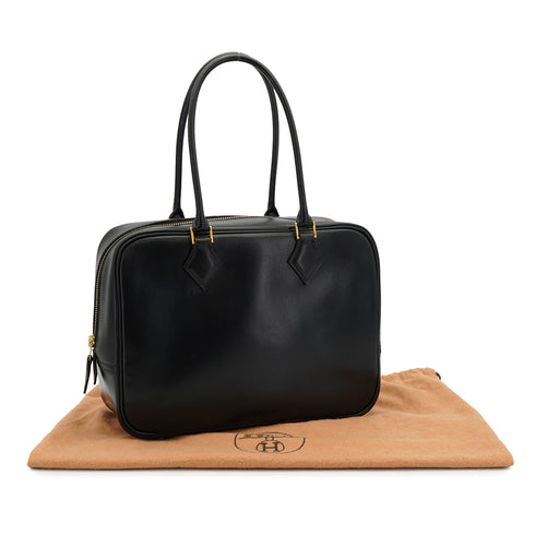 HERMES PLUME 28 BLACK BOX CALF HAND BAG 2002 SQUARE F GOLD HARDWARE 90332922