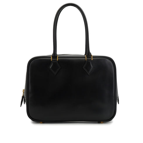 HERMES PLUME 28 BLACK BOX CALF HAND BAG 2002 SQUARE F GOLD HARDWARE 90332922