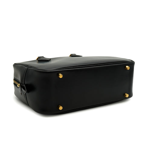 HERMES PLUME 28 BLACK BOX CALF HAND BAG 2002 SQUARE F GOLD HARDWARE 90332922