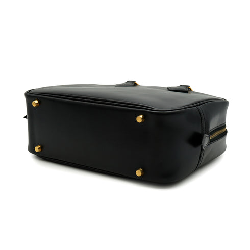 HERMES PLUME 28 BLACK BOX CALF HAND BAG 2002 SQUARE F GOLD HARDWARE 90332922
