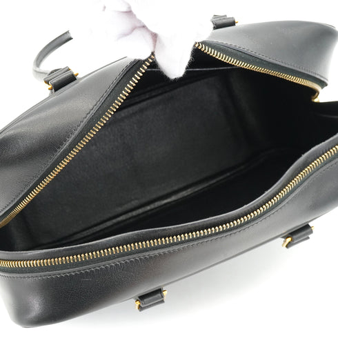 HERMES PLUME 28 BLACK BOX CALF HAND BAG 2002 SQUARE F GOLD HARDWARE 90332922