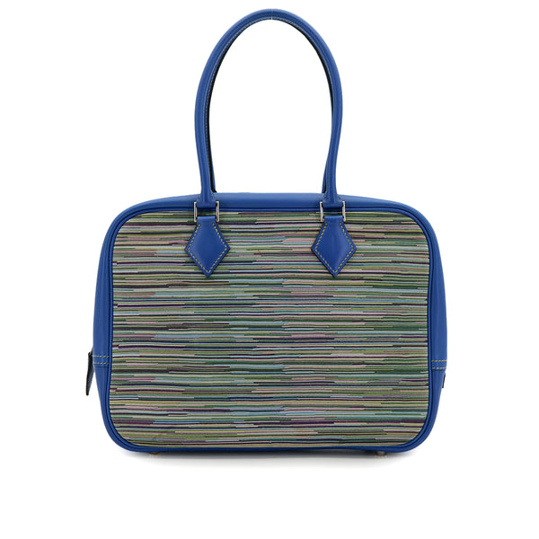 HERMES PLUME 28 BLUE FRANCE VEAU GULLIVER VIBRATO HAND BAG 2002 SQUARE F PALLADIUM HARDWARE 90322707