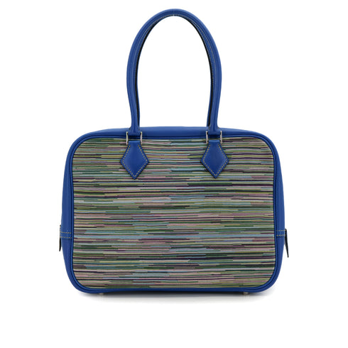 HERMES PLUME 28 BLUE FRANCE VEAU GULLIVER VIBRATO HAND BAG 2002 SQUARE F PALLADIUM HARDWARE 90322707