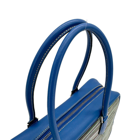 HERMES PLUME 28 BLUE FRANCE VEAU GULLIVER VIBRATO HAND BAG 2002 SQUARE F PALLADIUM HARDWARE 90322707